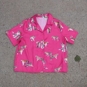 SHEIN Y2K Pink Tiger Print Satin Blouse S